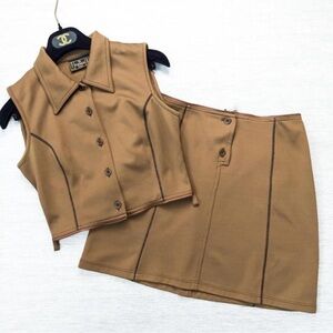 Fendi Brown Sleeveless Button-Up Top and Skirt Set- can zip up into a dress
